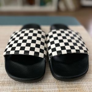 Vans Black White Checkerboard Slide Sandals Men Size 10